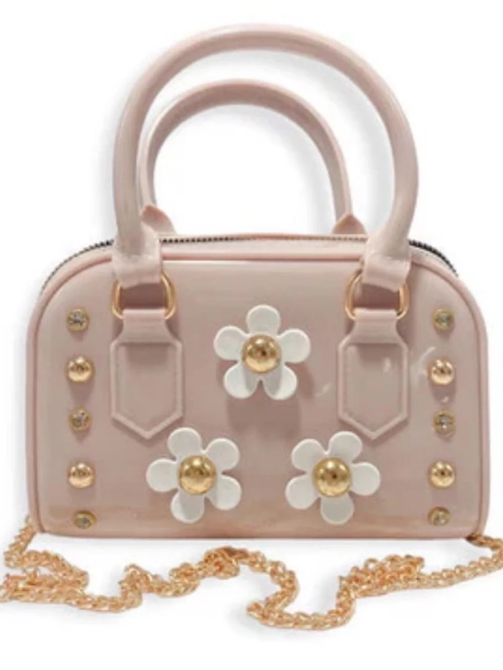 NWT Doe a Dear Girls/Youth Black Floral Shiny Jelly Barrel Purse